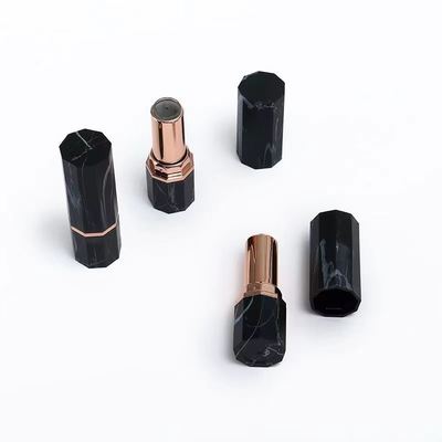 럭셔리 블랙 마블 패턴 팔각형 립스틱 튜브 용기 (로즈 골드 포인트)