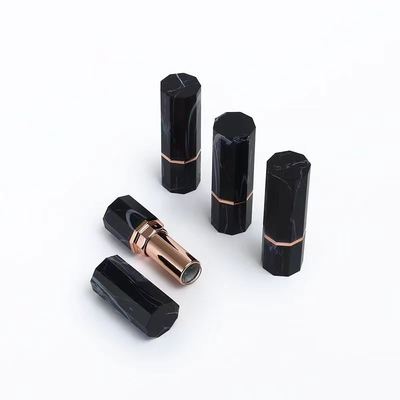 럭셔리 블랙 마블 패턴 팔각형 립스틱 튜브 용기 (로즈 골드 포인트)