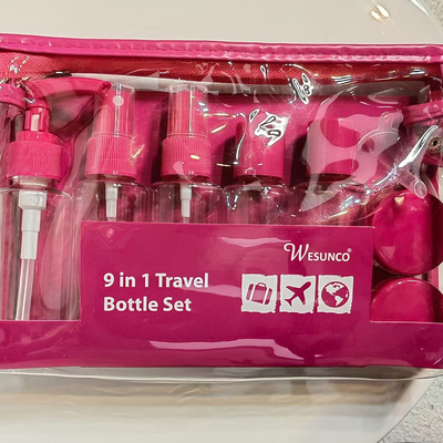 60ml 9개 세트 플라스틱 여행 세트 병 지퍼백 세트 화장품 용기 로션 펌프 스프레이 플립 캡 병