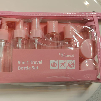 60ml 9개 세트 플라스틱 여행 세트 병 지퍼백 세트 화장품 용기 로션 펌프 스프레이 플립 캡 병