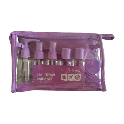 60ml 9pcs 세트 플라스틱 여행 세트 병 컨테이너 로션 펌프 스프레이 플립 캡 병 병 재사용
