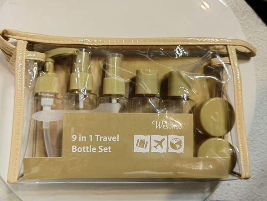 60ml 9pcs 세트 플라스틱 여행 세트 병 컨테이너 로션 펌프 스프레이 플립 캡 병 병 재사용