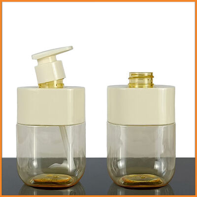프리미엄 300ml 평면 로션 펌프 병 맞춤 색상 어깨 장갑 투명 몸 럭셔리 피부 관리 포장