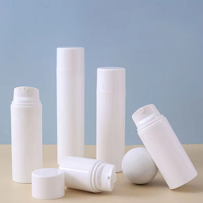 맞춤형 화이트 스냅 잠금 공기 없는 진공 펌프 병 피부 관리 로션 세럼 30/50/75ml 컨테이너 사용자 지정 로고 색상