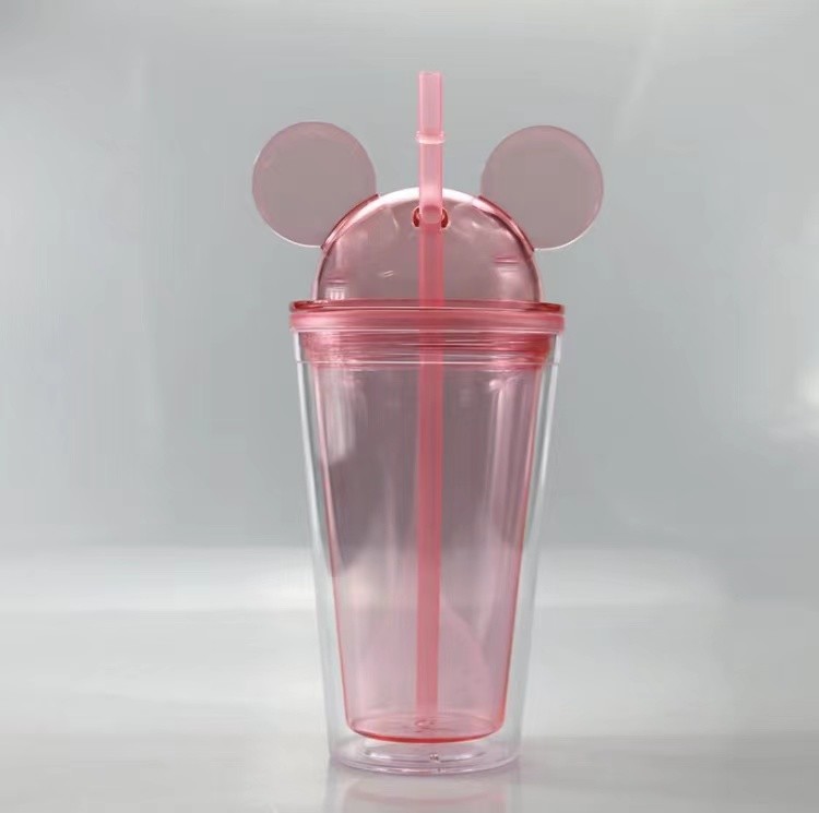 중벽 아크릴 컵 BPA 자유롭 16 온스 플라스틱 돔 쥐 귀 Lid